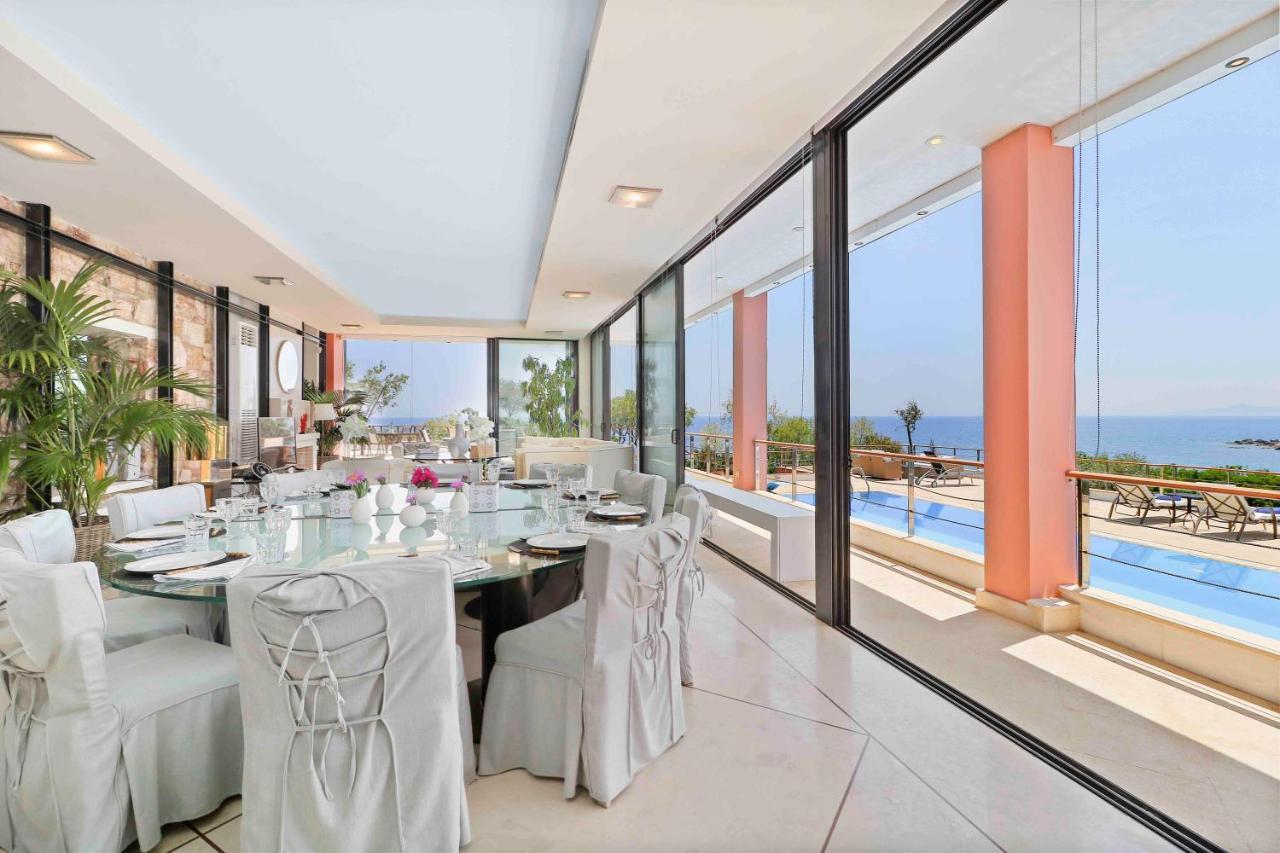 Black Diamond Beachfront Pool Villa Pasithea In Sounio, Athens Sounion Bagian luar foto