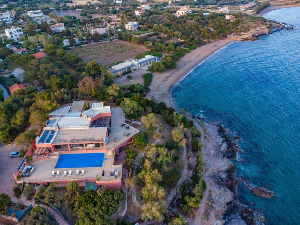 Black Diamond Beachfront Pool Villa Pasithea In Sounio, Athens Sounion Bagian luar foto