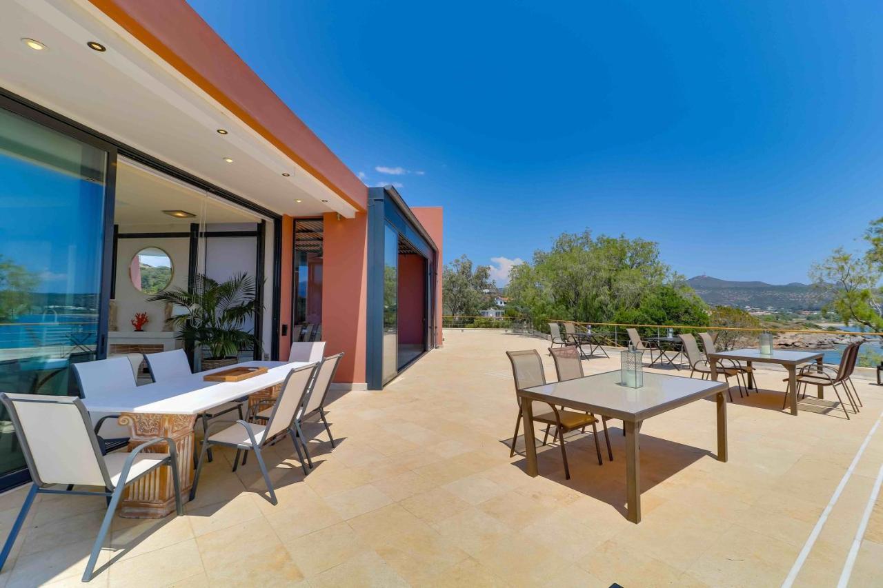 Black Diamond Beachfront Pool Villa Pasithea In Sounio, Athens Sounion Bagian luar foto
